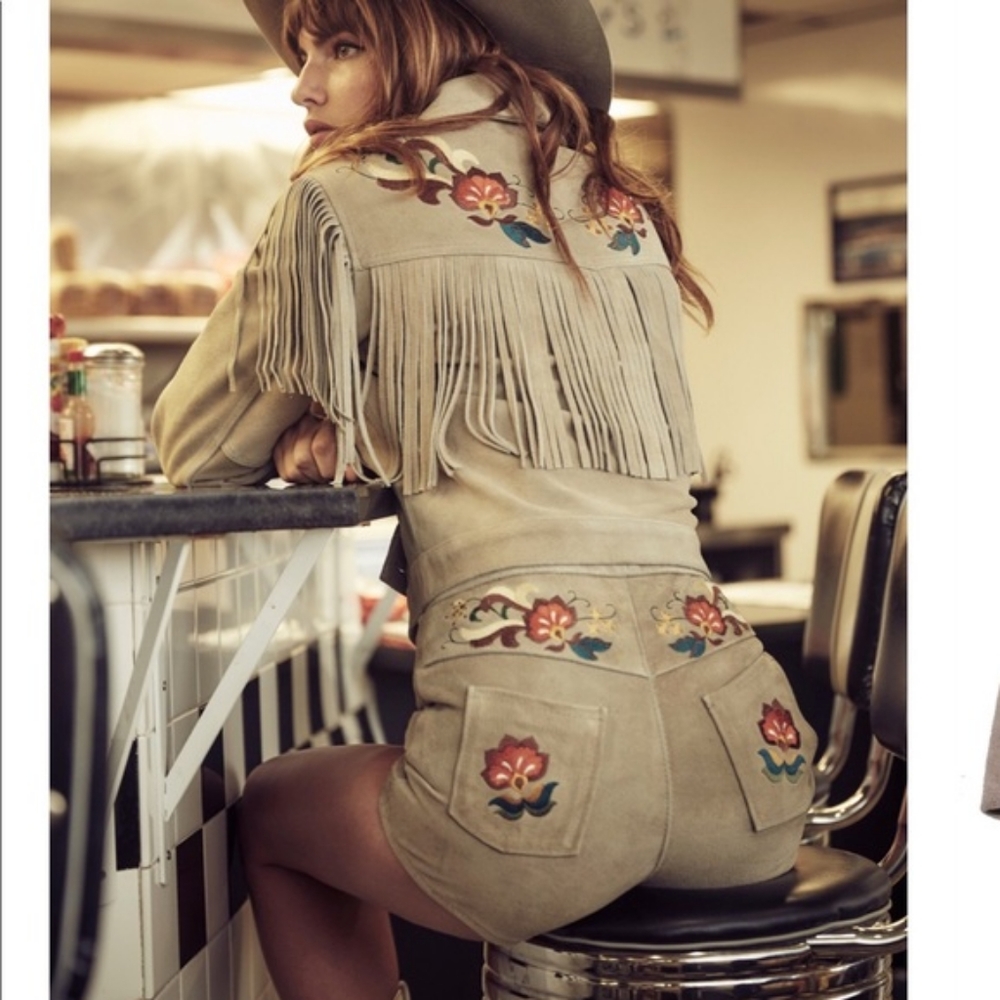 Understated Leather X Alyssa Miller X Free People Embroidered Leather Shorts M